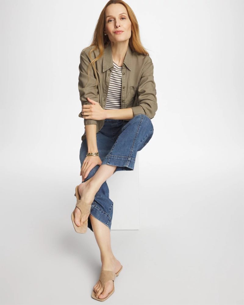 Chicos Classic Collared Denim Shirt - LICHEN