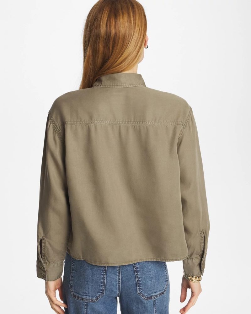Chicos Classic Collared Denim Shirt - LICHEN