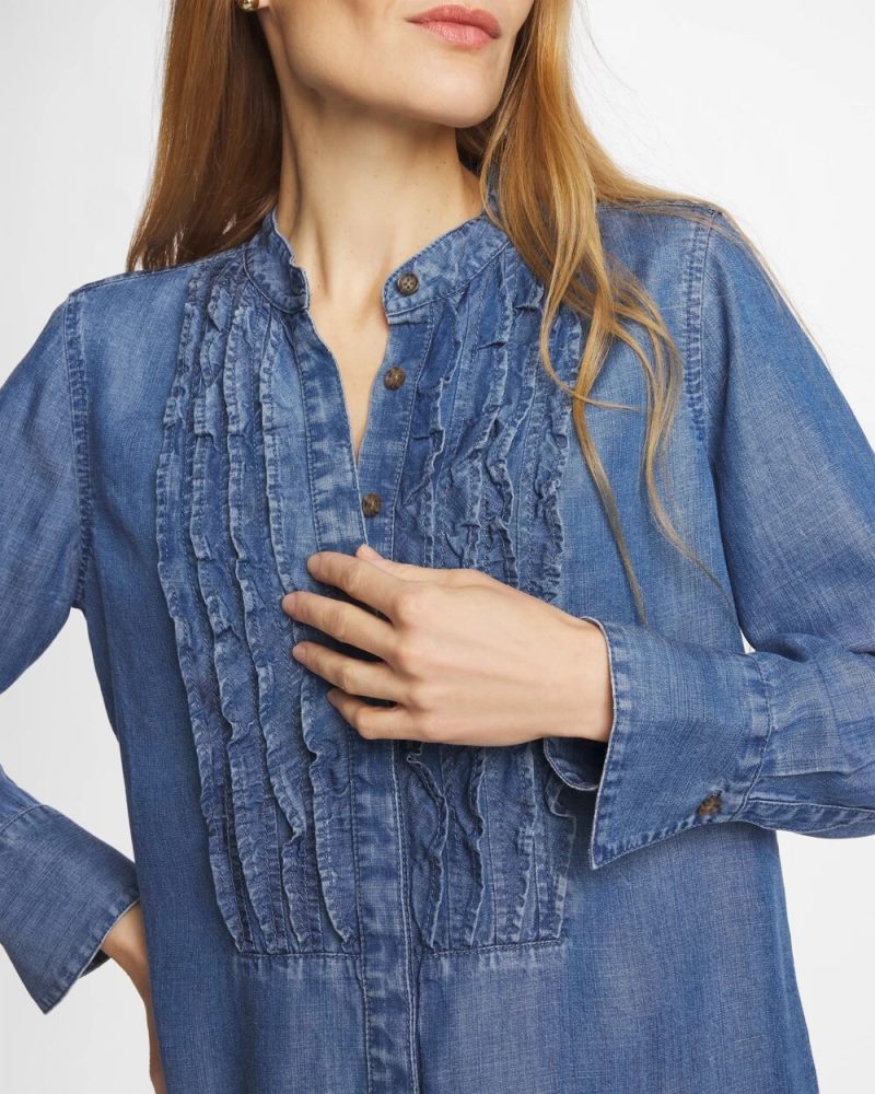 Chicos Tencel Ruffle Front Shirt - BAILEY INDIGO