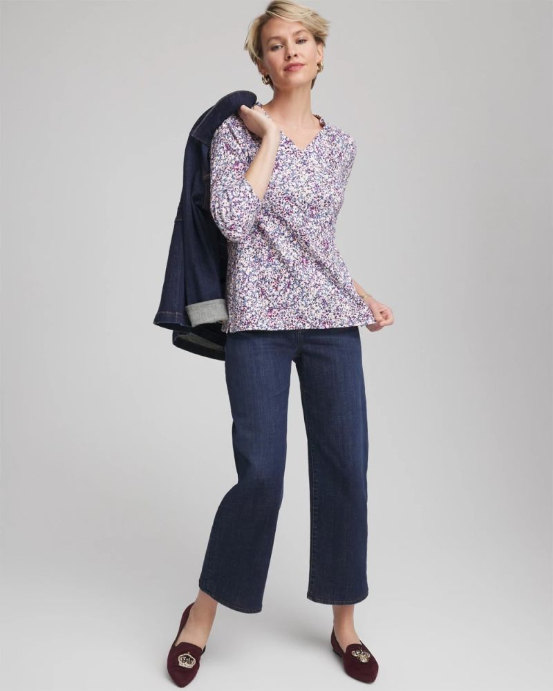 Chicos Printed Pima 3/4 Sleeve Tee - ENGLISH CREAM