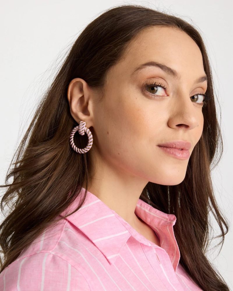 Chicos Pink Twist Drop Hoop Earrings - PINK