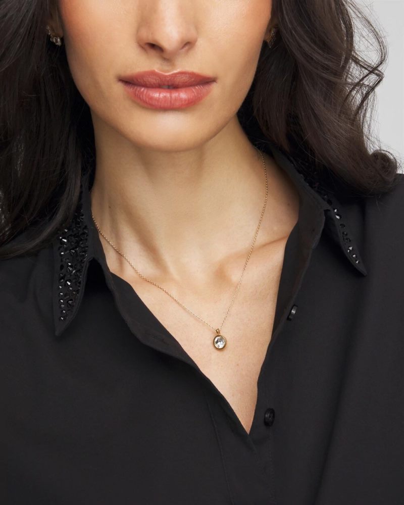 Chicos Bezel Set Pendant Goldtone Necklace - GOLD