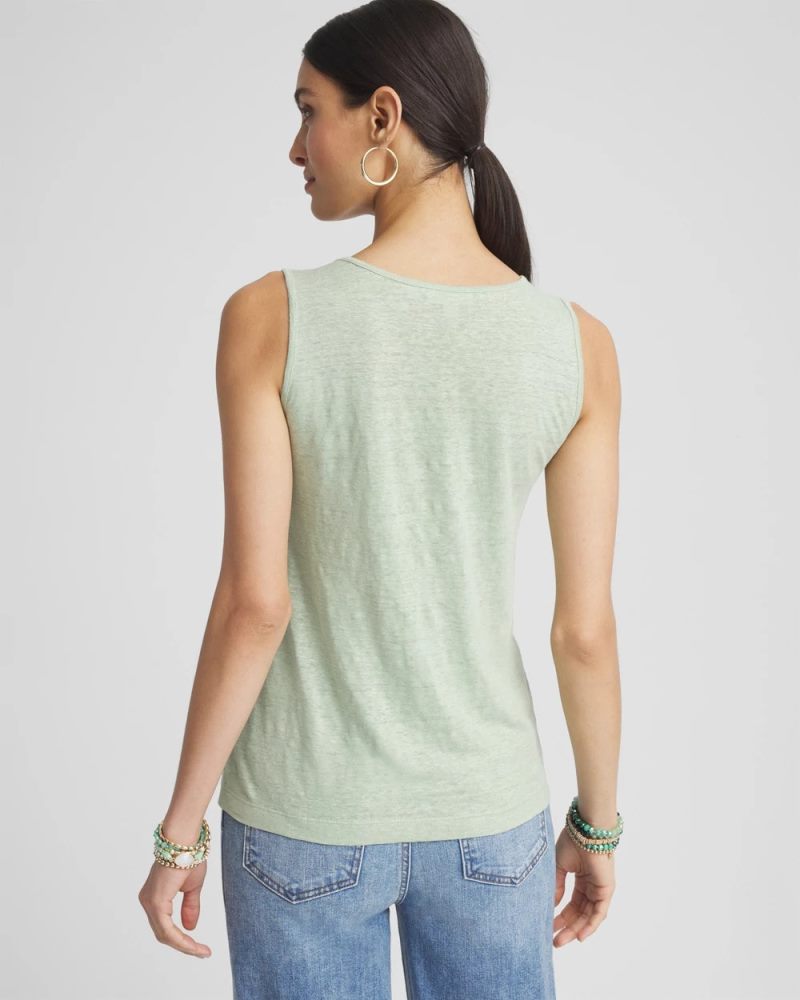 Chicos Linen Lace-Applique Tank - MOROCCAN MINT