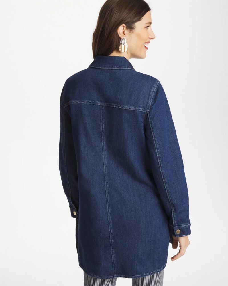 Chicos Button Down Denim Topper - ROME INDIGO