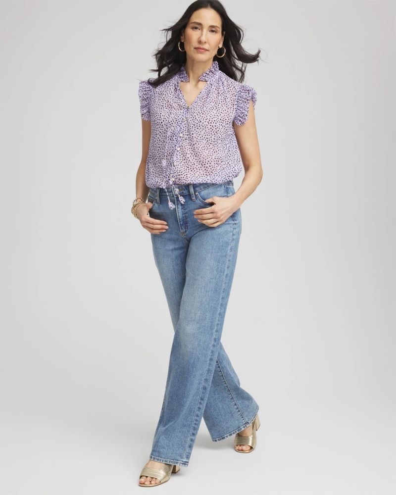Chicos Cheetah Print Ruffle-Collar Blouse - VIOLET AURA
