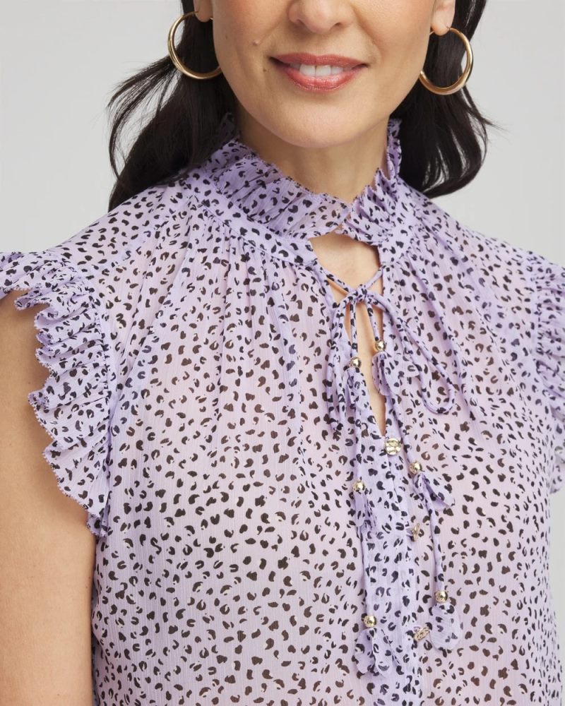Chicos Cheetah Print Ruffle-Collar Blouse - VIOLET AURA
