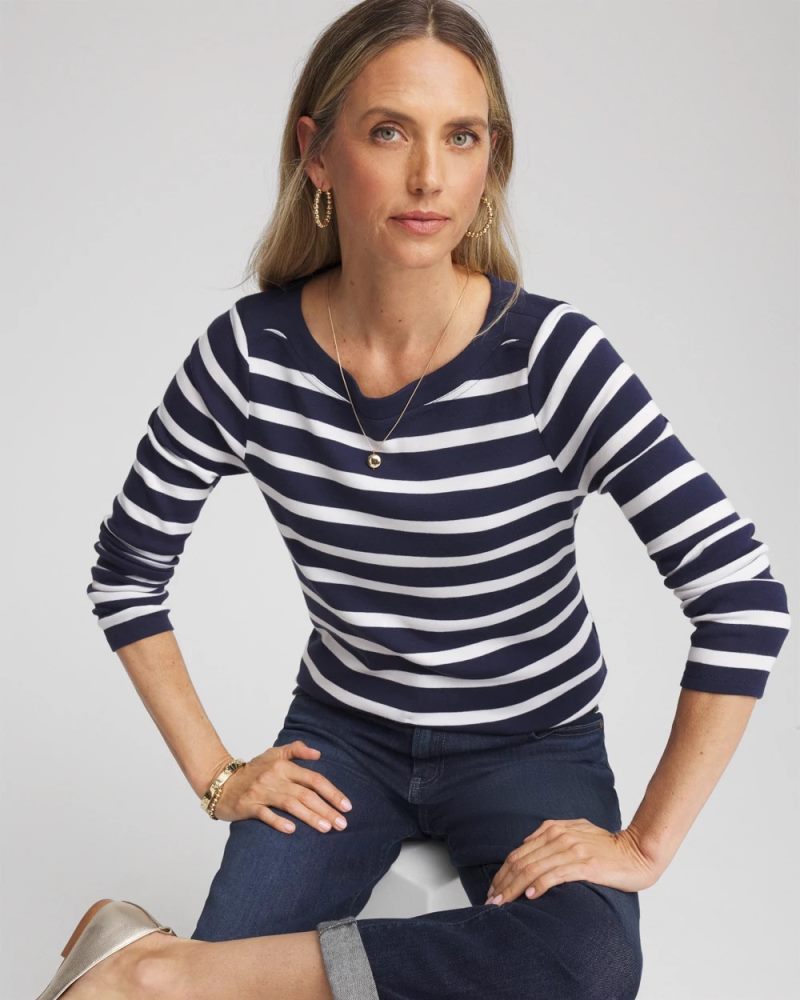 Chicos Stretch Cotton Boatneck Tunic - PASSPORT BLUE