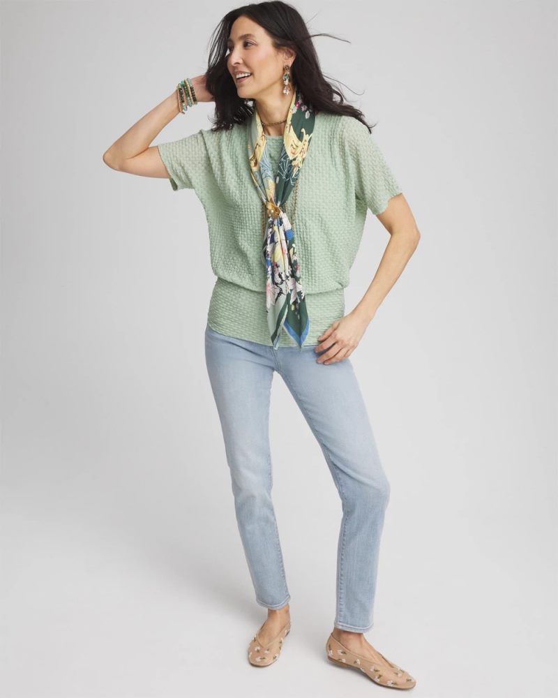 Chicos Jacquard Banded Hem Top - MOROCCAN MINT