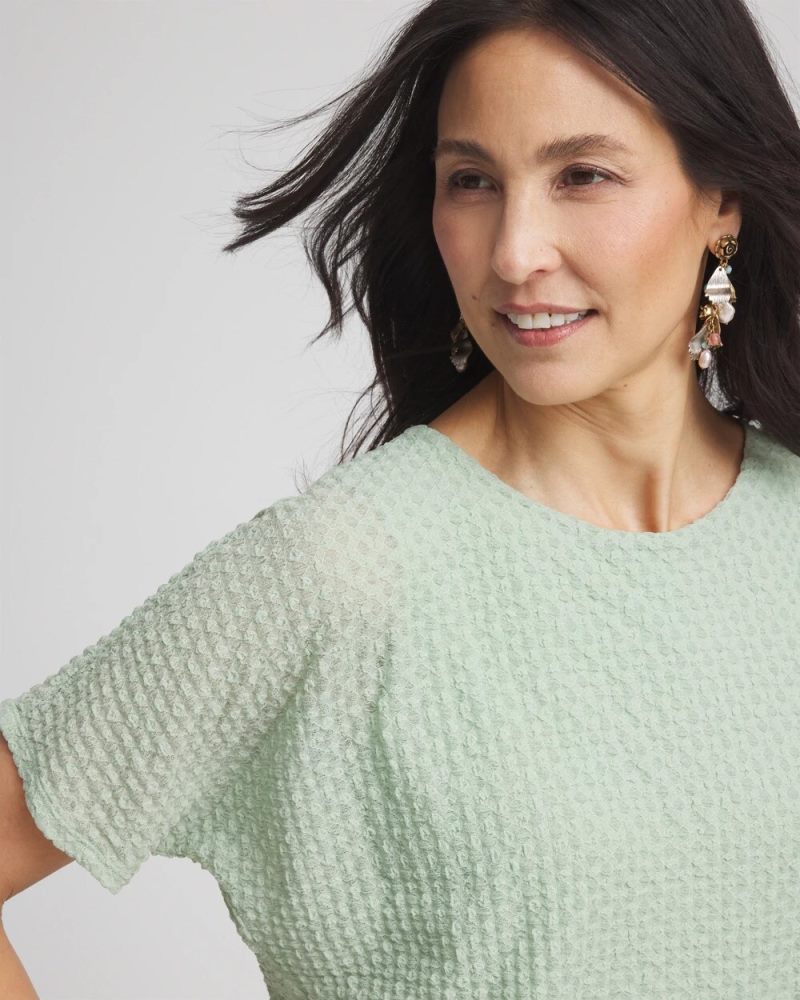 Chicos Jacquard Banded Hem Top - MOROCCAN MINT