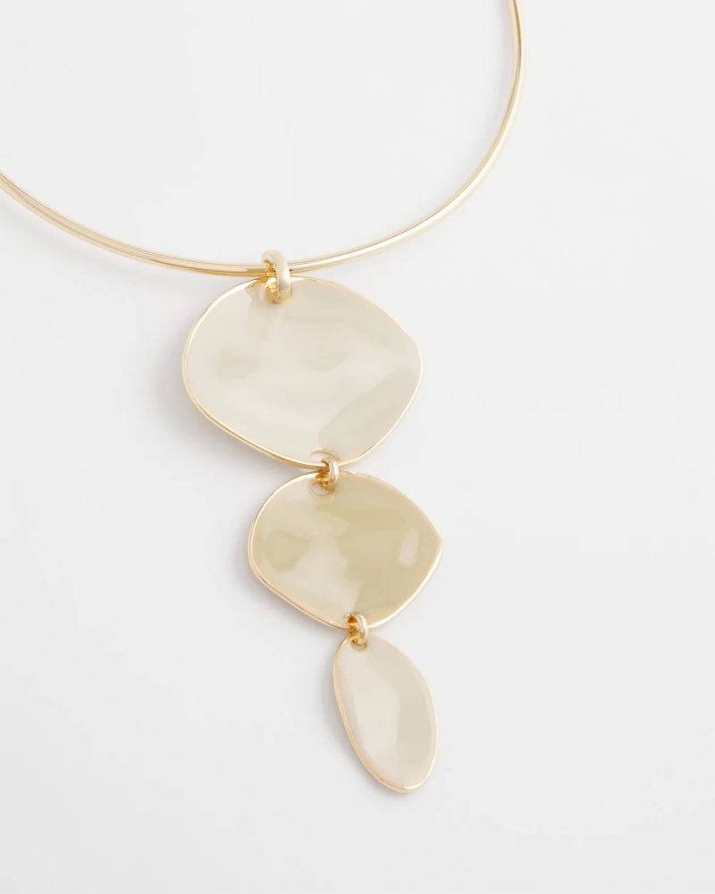 Chicos Linear Reversible Pendant Necklace - WHITE/GOLD