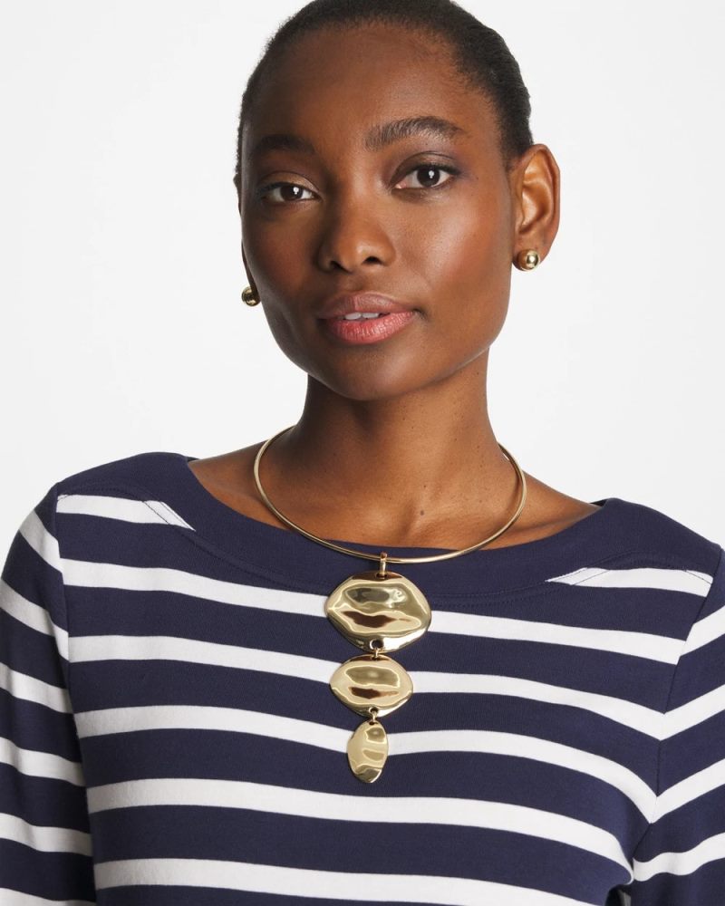 Chicos Linear Reversible Pendant Necklace - WHITE/GOLD