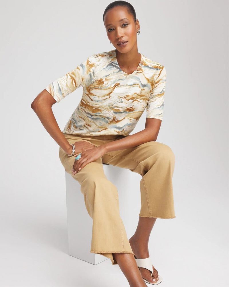 Chicos Printed Crewneck Sweater - ECRU