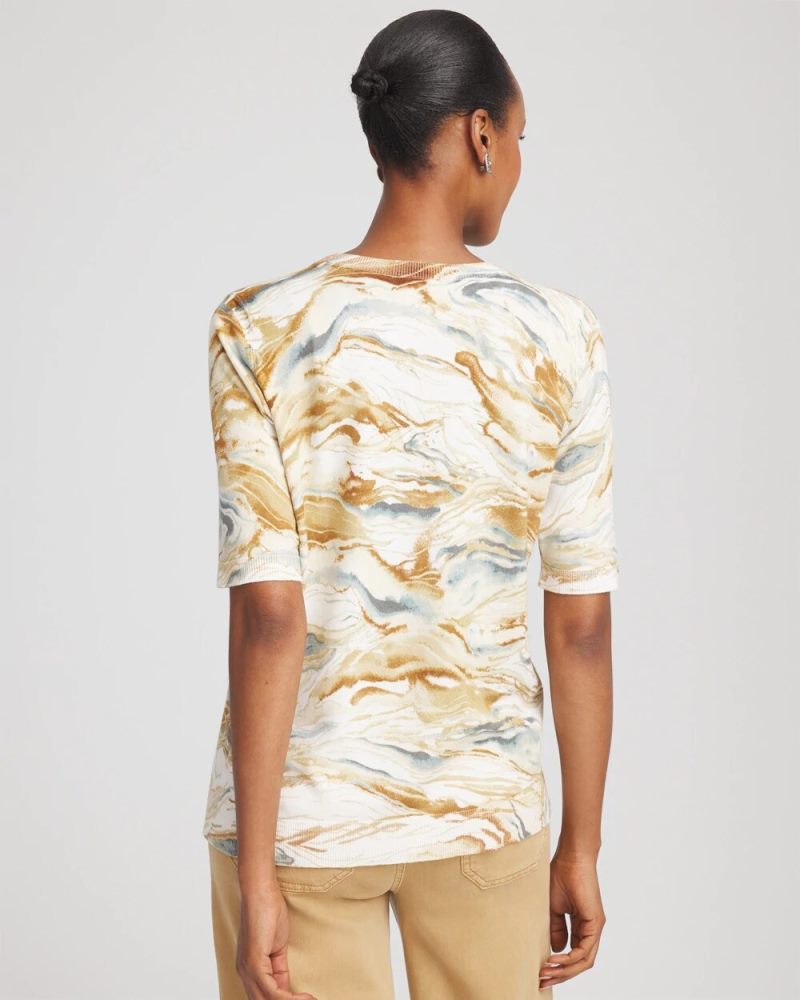 Chicos Printed Crewneck Sweater - ECRU