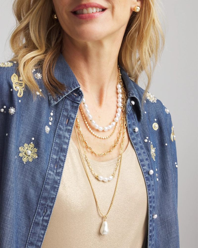 Chicos Convertible Pearl Multistrand Necklace - PEARL