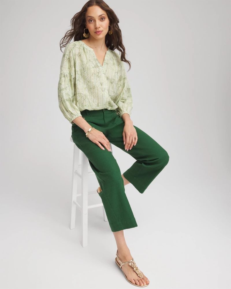 Chicos Lurex Stripe Cotton Blouse - SALTED LIME
