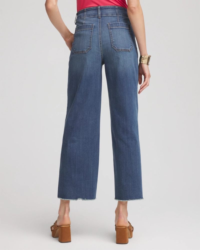 Chicos Pull-On Cropped Wide-Leg Frayed Jeans - PERSIMMON INDIGO