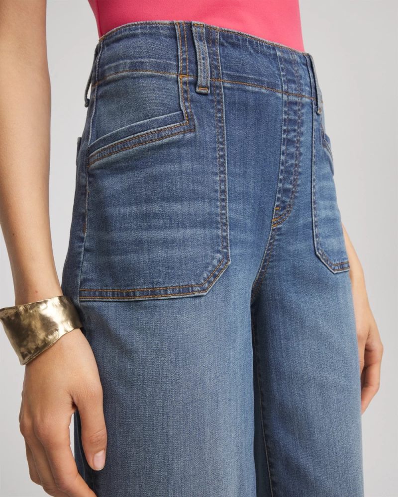 Chicos Pull-On Cropped Wide-Leg Frayed Jeans - PERSIMMON INDIGO