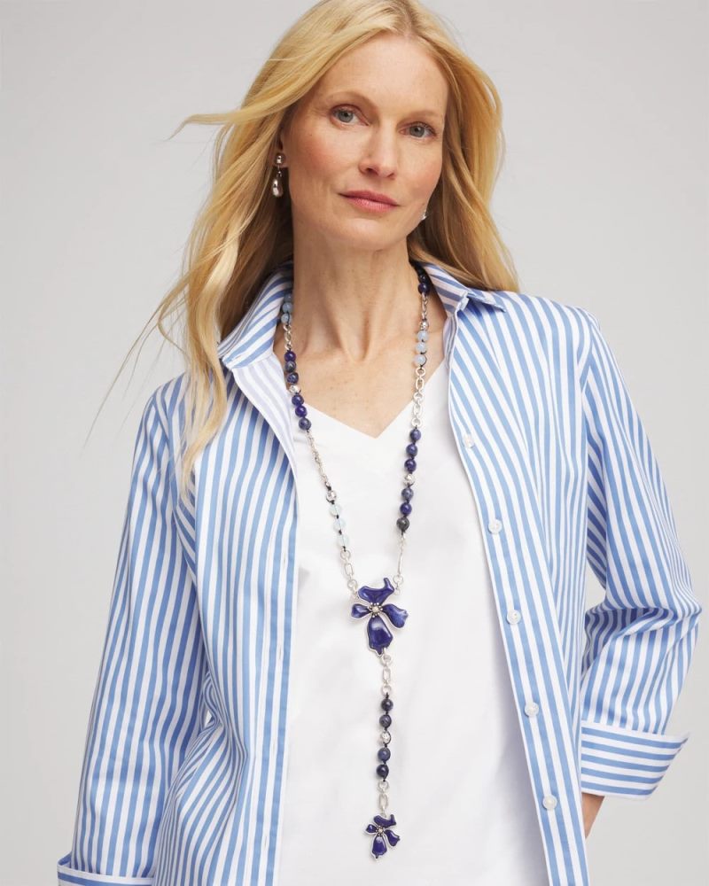 Chicos Blue Flower Long Y-Necklace - BLUE