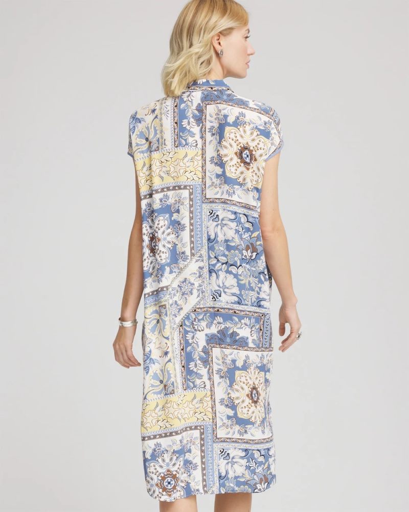 Chicos Floral Patchwork Short Shirtdress - ECRU