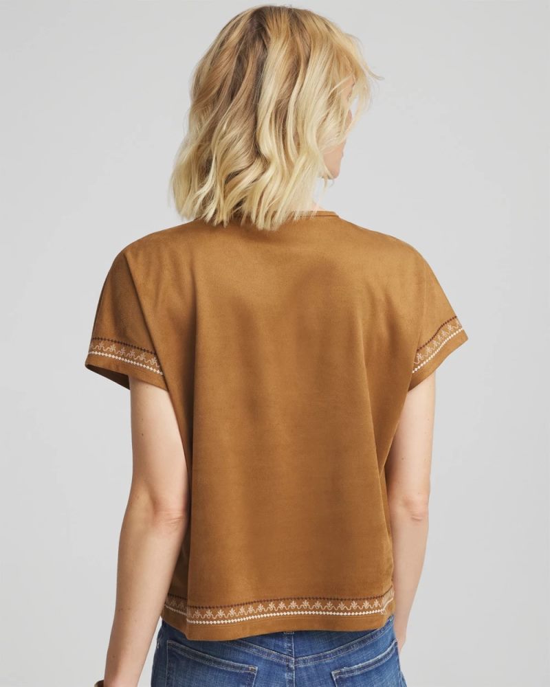 Chicos Embroidered Oversized Tee - BURNT SIENNA