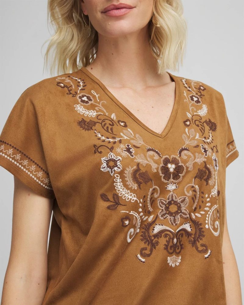 Chicos Embroidered Oversized Tee - BURNT SIENNA
