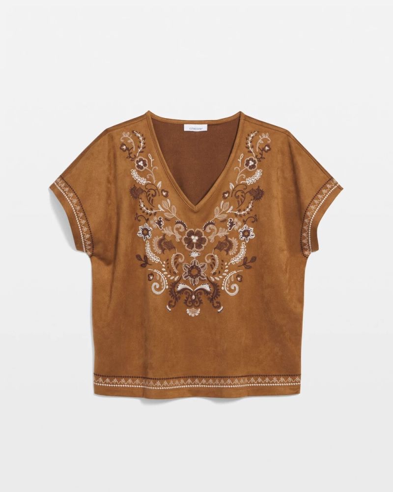 Chicos Embroidered Oversized Tee - BURNT SIENNA
