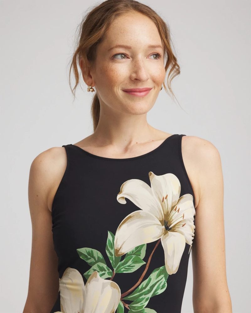 Chicos Gottex Yuri Flower One Piece - BLACK/NEUTRAL