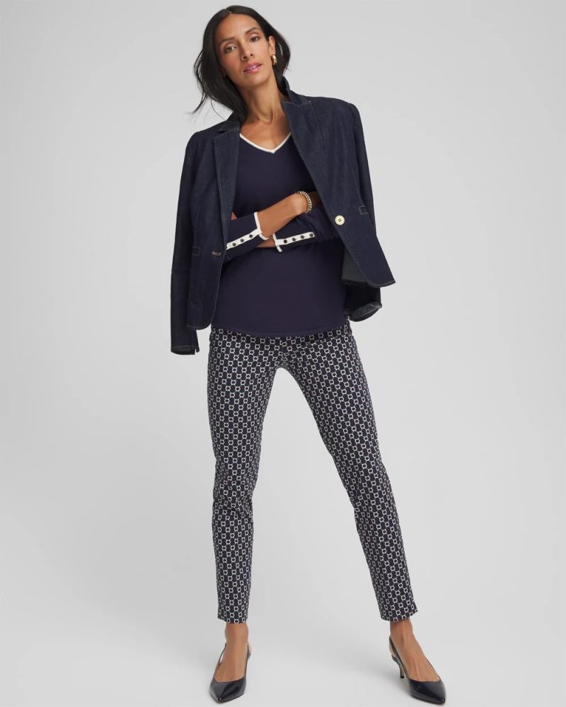 Chicos Ella Tipped V-Neck Pullover Sweater - PASSPORT BLUE