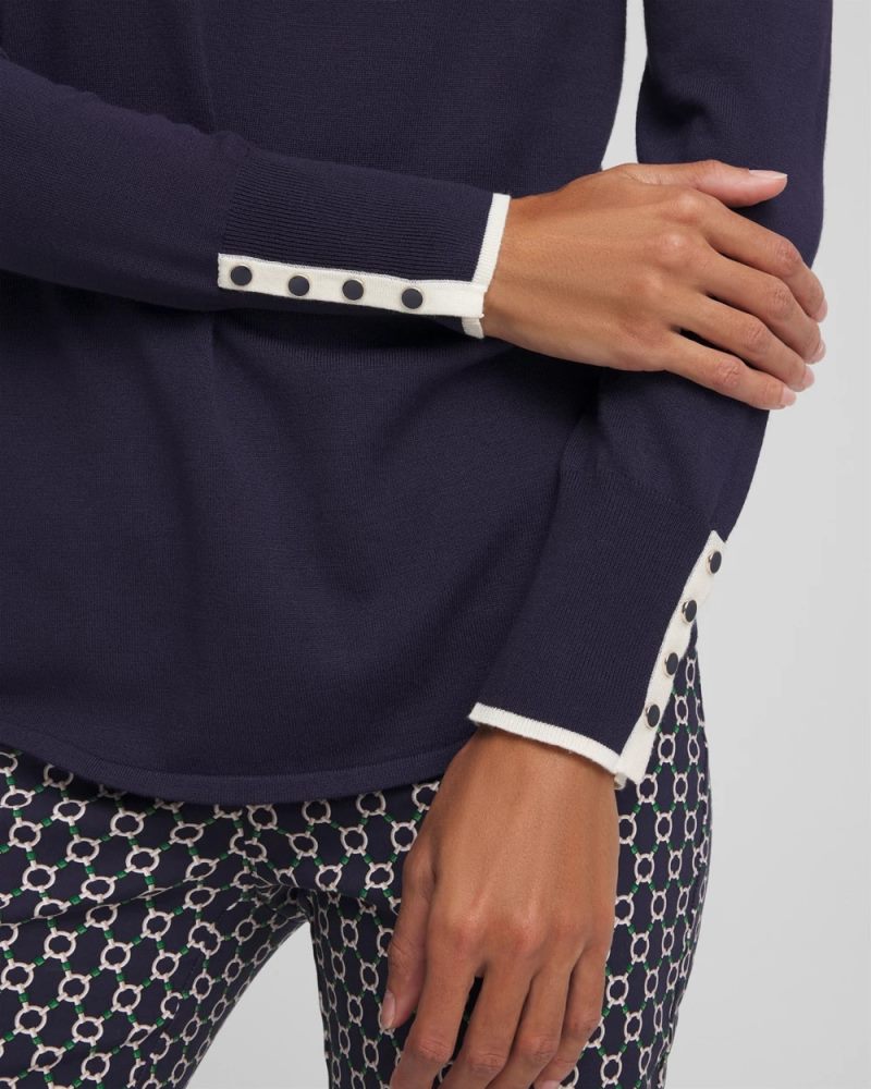 Chicos Ella Tipped V-Neck Pullover Sweater - PASSPORT BLUE