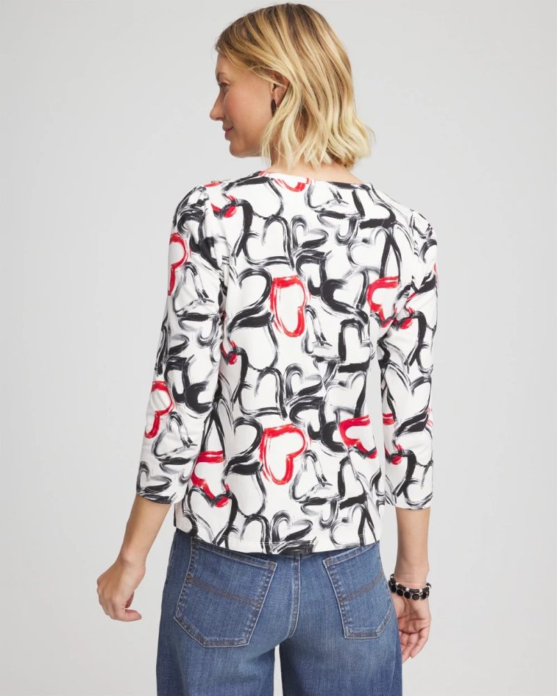 Chicos Love Brush Button Heart Tee - BLACK