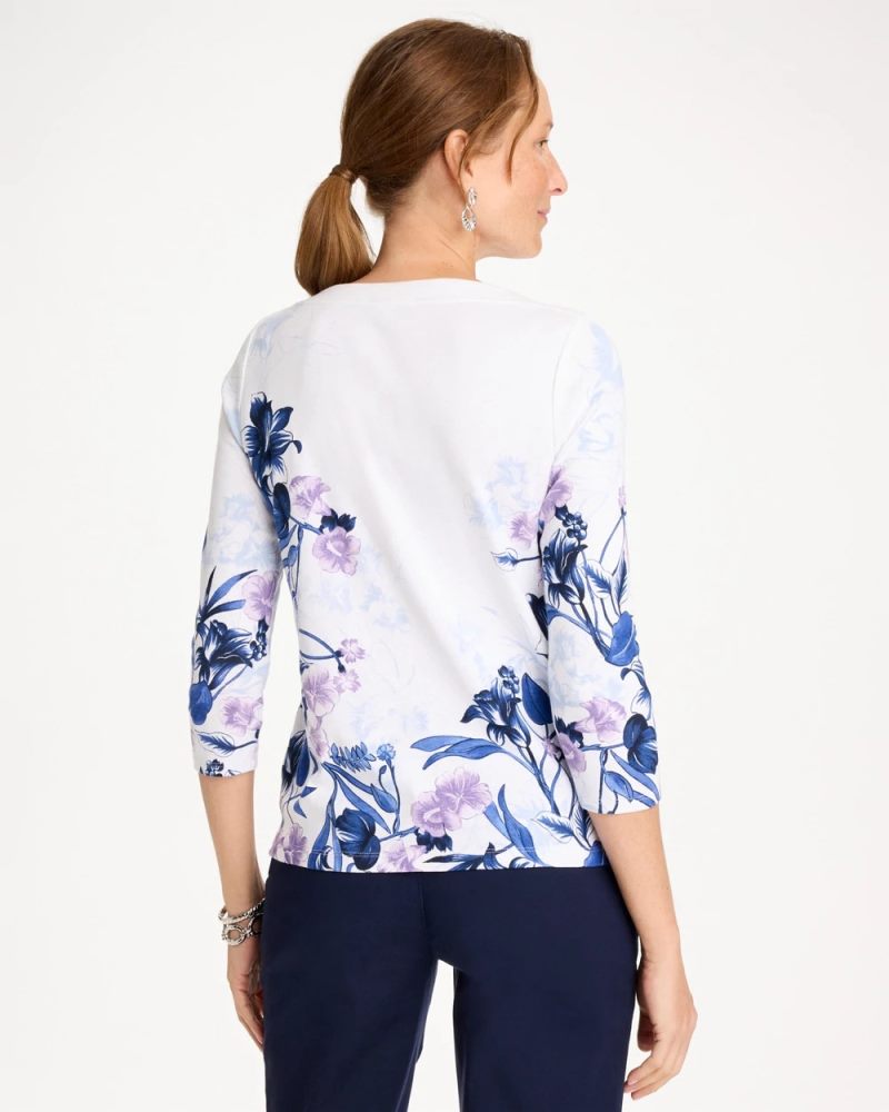 Chicos Printed Pima 3/4 Sleeve Tee - PASSPORT BLUE