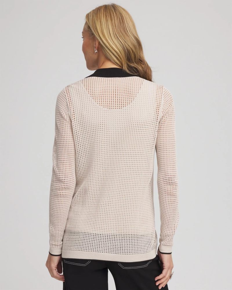 Chicos Pointelle Polo Cardigan - SMOKEY TAUPE
