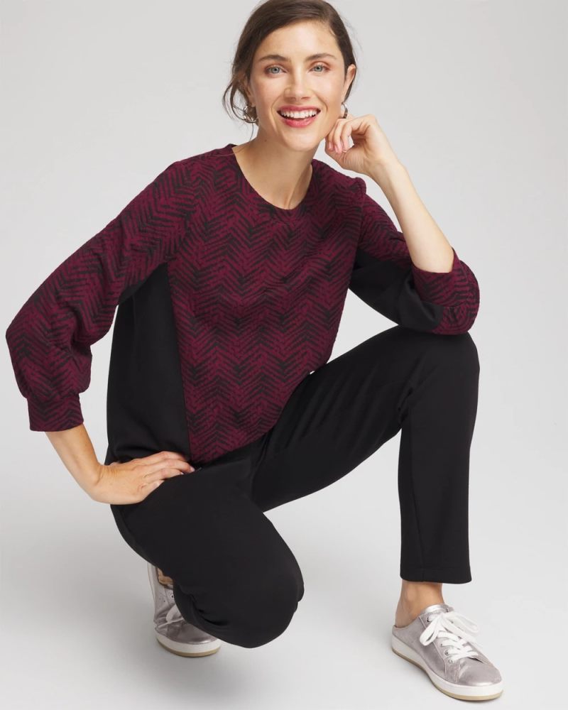 Chicos Zenergy® Jacquard Bungee Top - DEEP CHIANTI