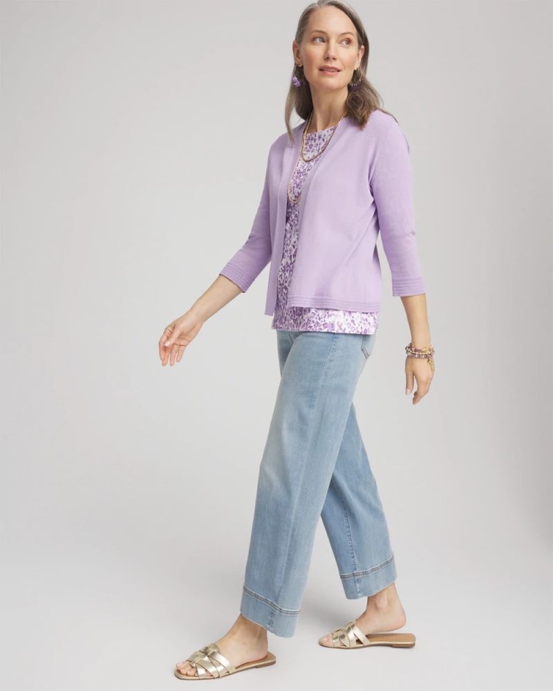 Chicos Summer Romance Short Cardigan - GENTLE LAVENDER