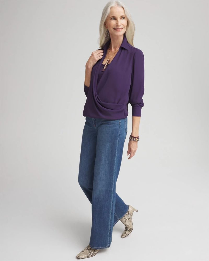 Chicos Surplice Bubble Hem Shirt - MIDNIGHT VIOLET