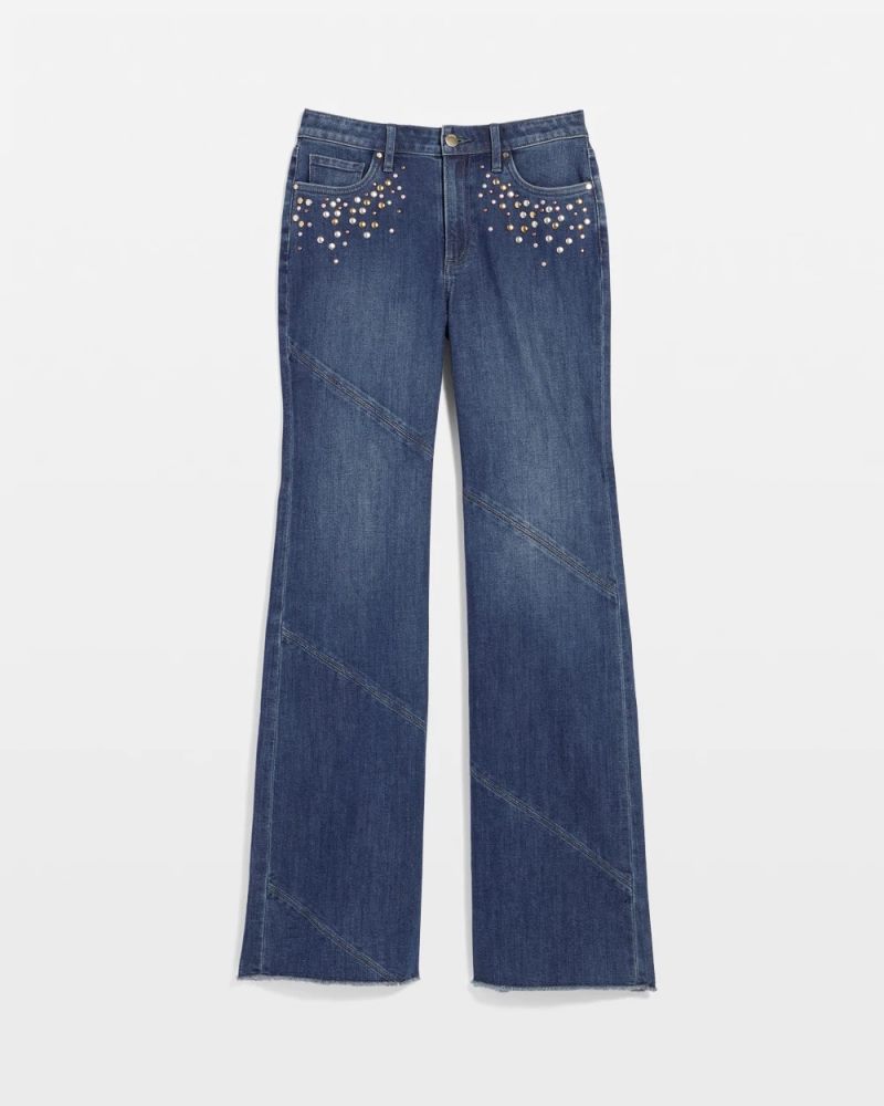 Chicos Embellished Frayed Flared-Leg Jeans - IRVINA INDIGO