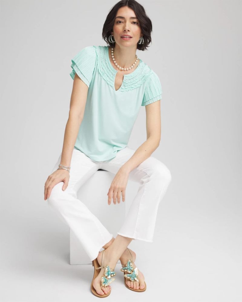Chicos Touch of Cool™ Layered Pleated Flutter Tee - TEAL WATERS