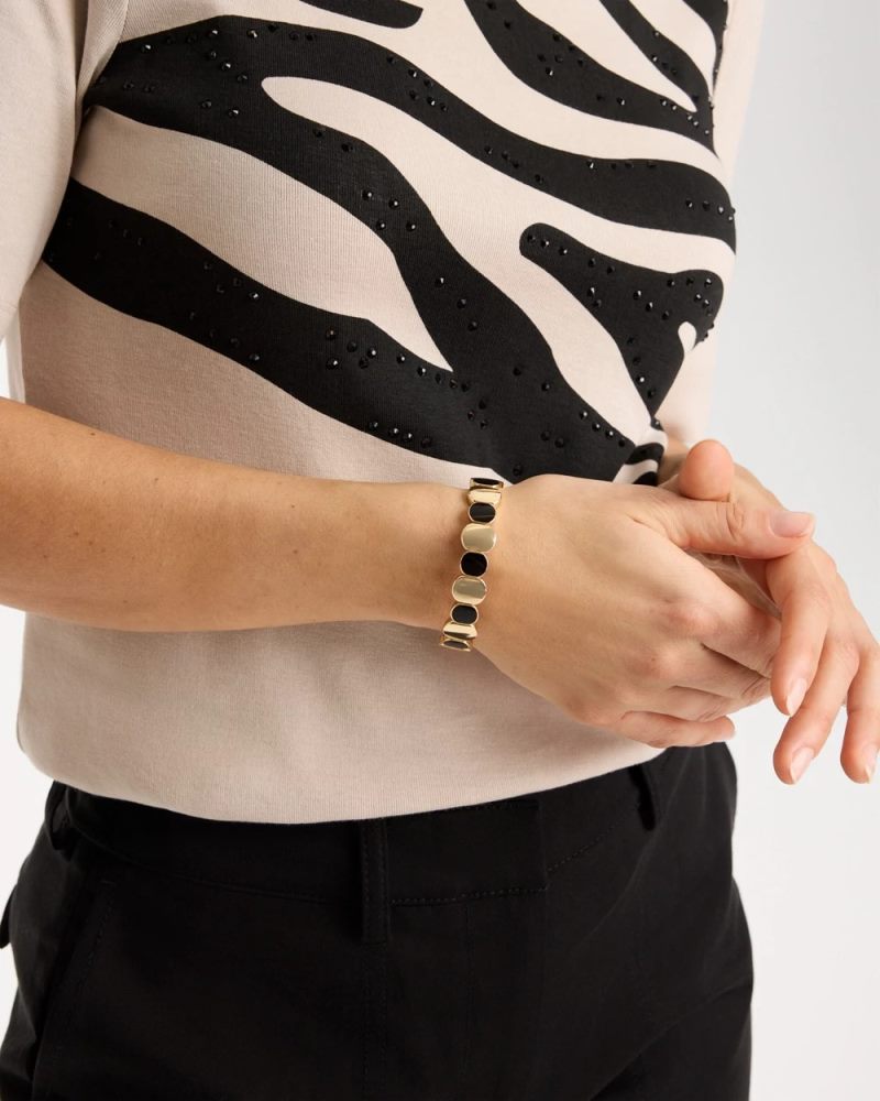Chicos Black Goldtone Glam Stretch Bracelet - BLACK