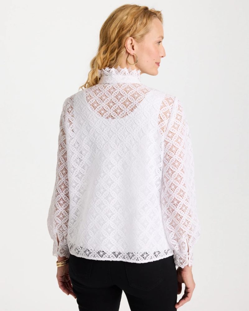 Chicos Lace Ruffle Neck Blouse - ALABASTER