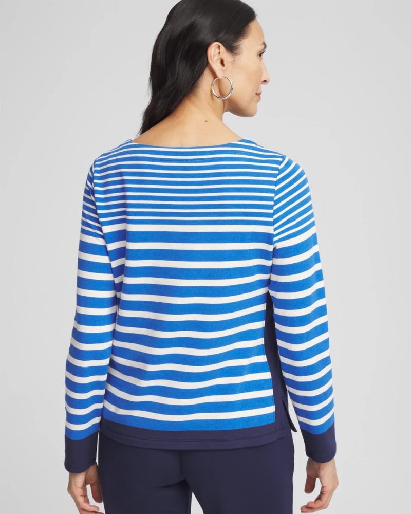 Chicos Zenergy® Striped Boatneck Mariner Tee - TURKISH SEA