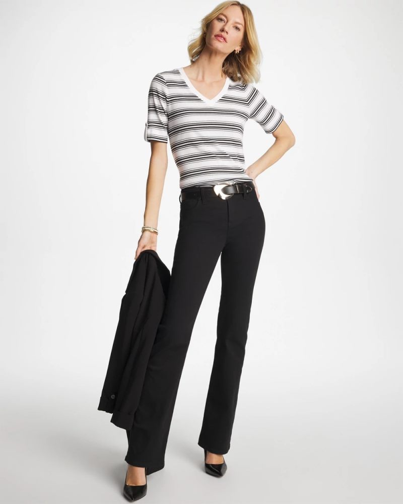 Chicos Pima V-Neck Tab Sleeve Tee - BLACK