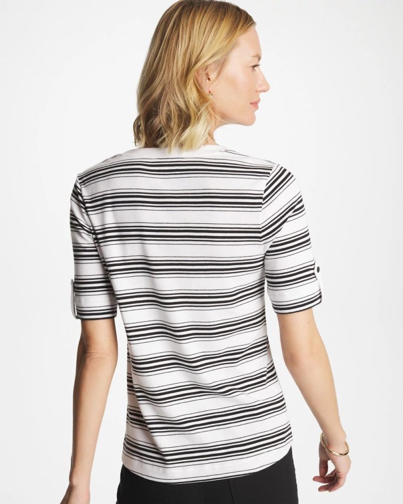 Chicos Pima V-Neck Tab Sleeve Tee - BLACK