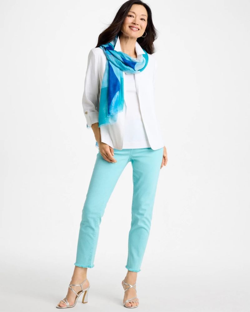 Chicos Girlfriend Slim Frayed Crop Jeans - BONDI BLUE