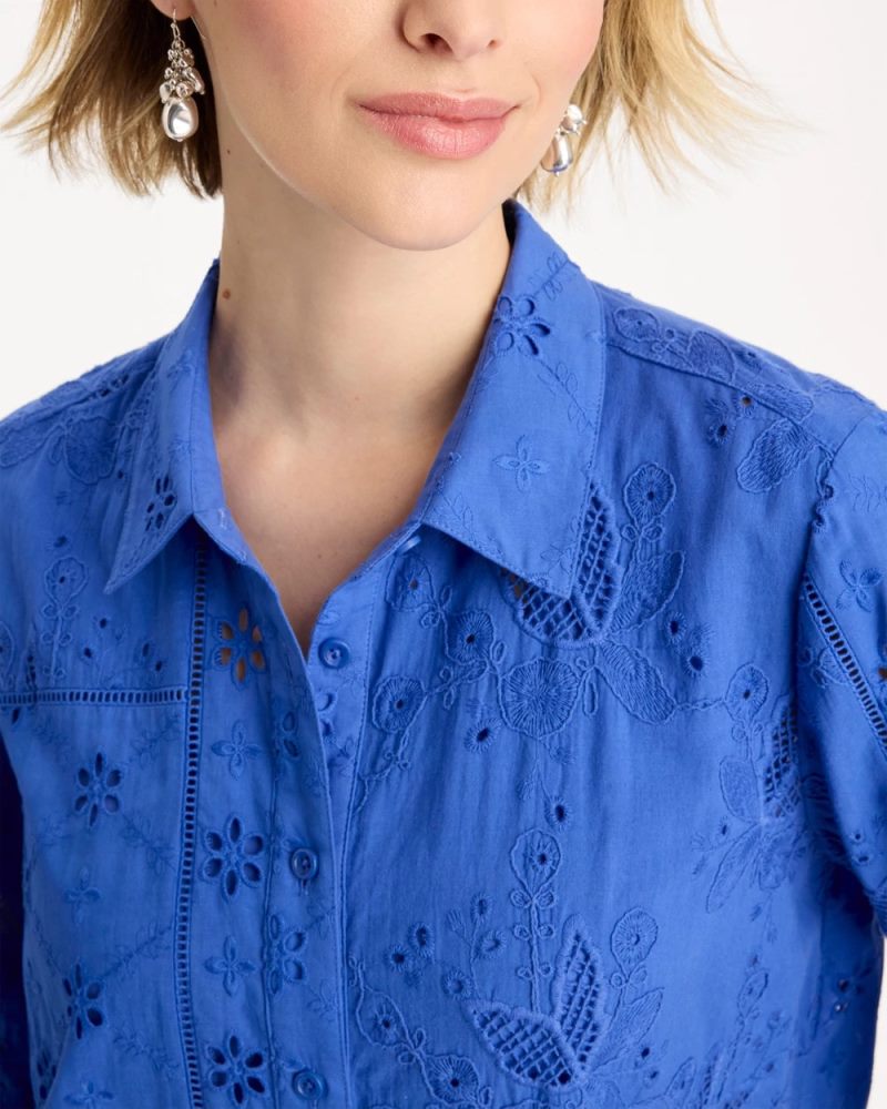 Chicos Embroidered Trapunto-Trim Tunic - AMPARO BLUE