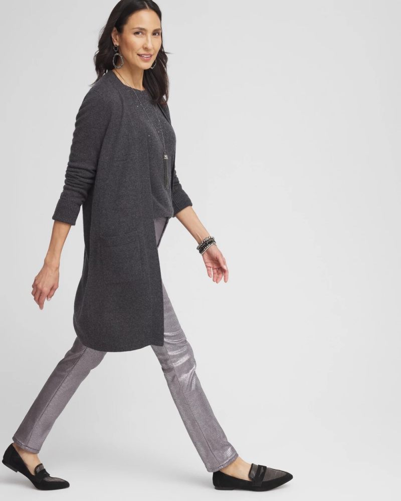 Chicos Cashmere Duster Cardigan - DARK GRAY