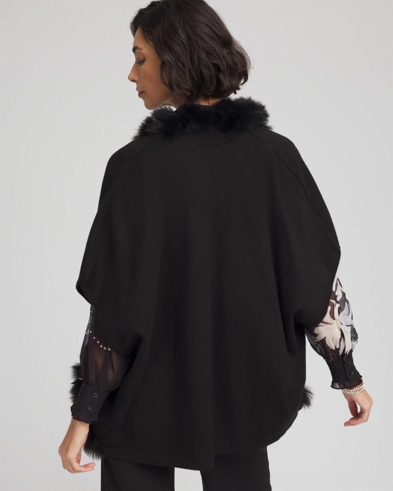 Chicos Faux Fur Cocoon - BLACK