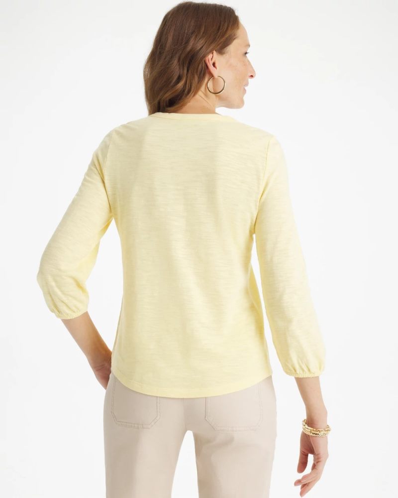 Chicos Puff Sleeve Cotton Slub Henley Tee - GOLDEN HAZE
