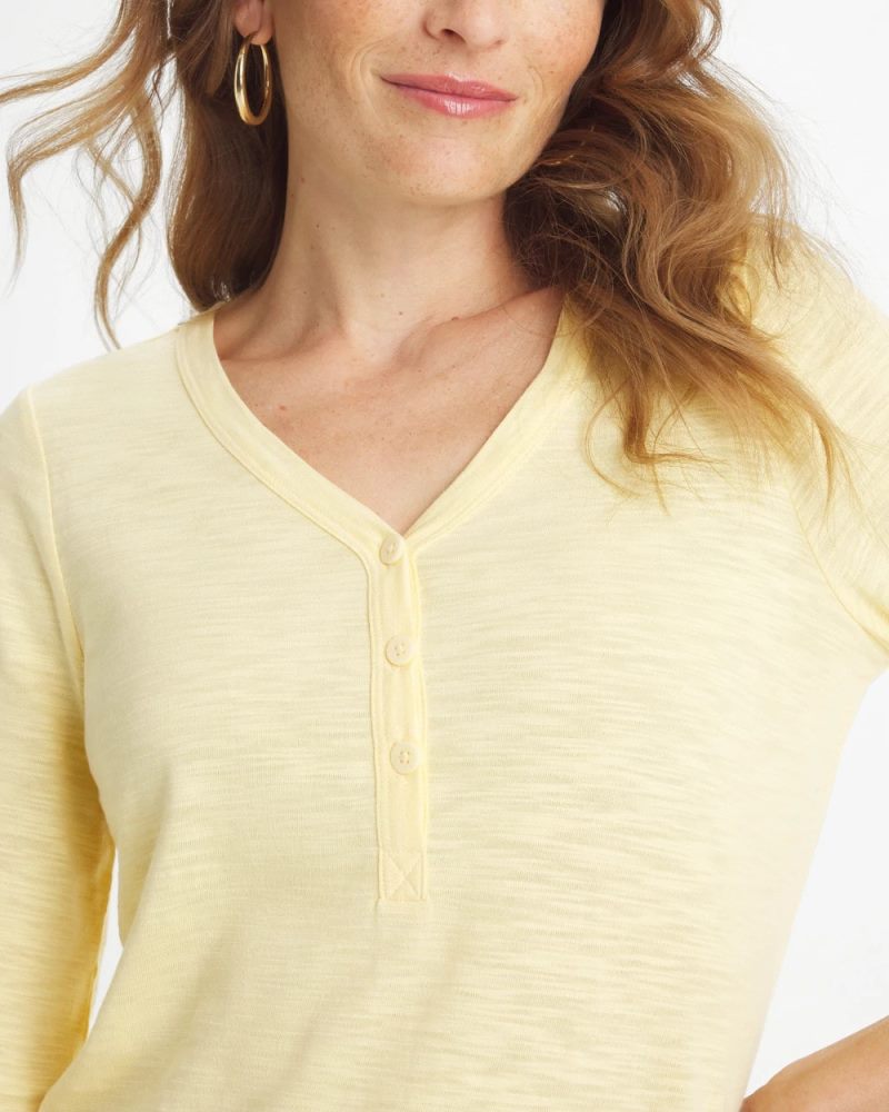 Chicos Puff Sleeve Cotton Slub Henley Tee - GOLDEN HAZE