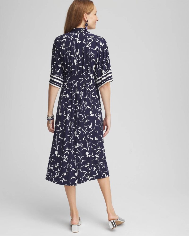 Chicos Pleated Jersey Midi Dress - PASSPORT BLUE