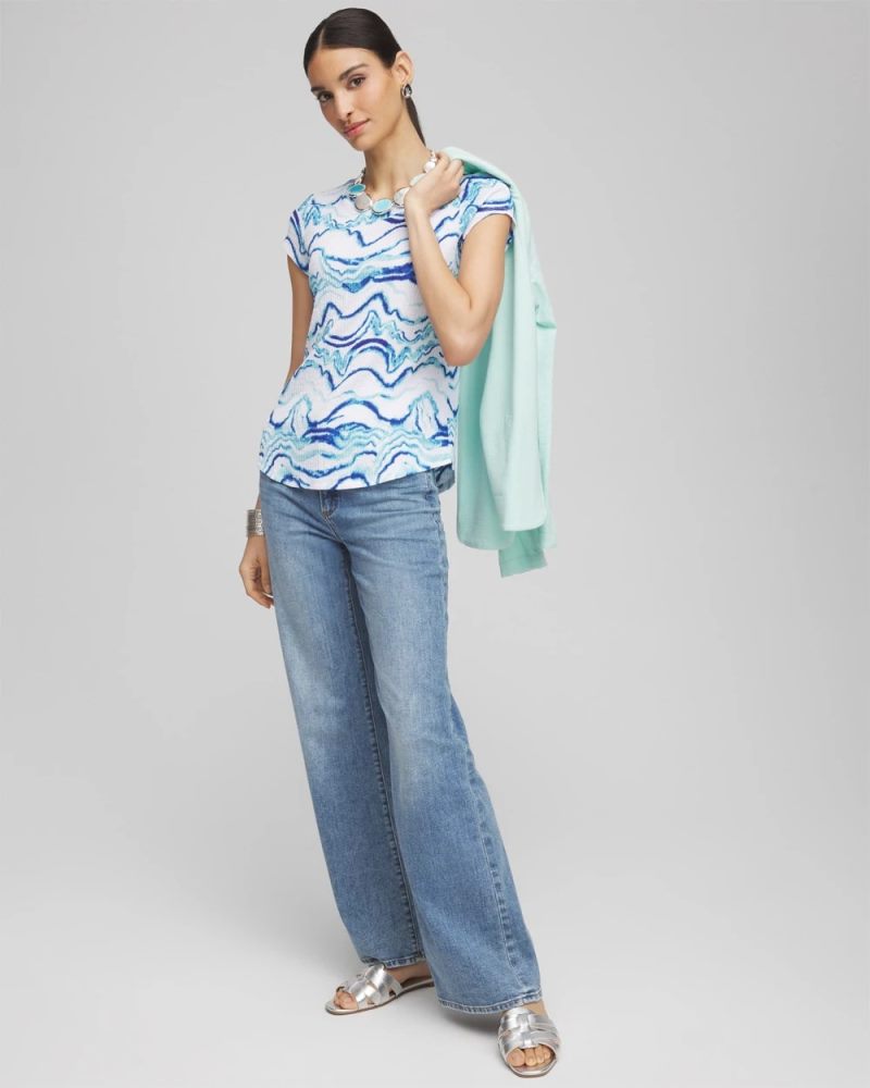 Chicos Ocean Waves Cap Sleeve Dolman Tee - ALABASTER